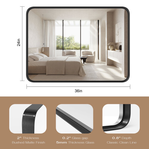 Miroir mural rectangulaire noir 91 x 61 cm 1