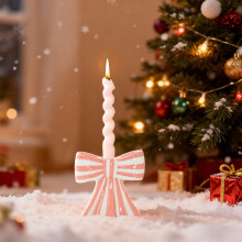 Eleganter rosa Kerzenständer aus Keramik mit Schleife – Weihnachtsdekoration, Teelichthalter für Kaminsims und Esstisch