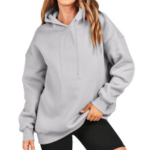 Damen Herbstoberteile, Langarm-Kapuzenpullover, einfarbig, locker geschnitten, lässig, Basic-Hoodie, Grau