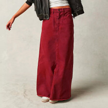 Jupe longue en jean vintage YOUSNH pour femme, ourlet taille haute, coupe trapèze, rouge, taille L