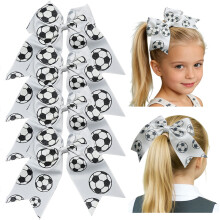 Soccer cheer hair bows grosgrain ribbon elastic set 4 pcs