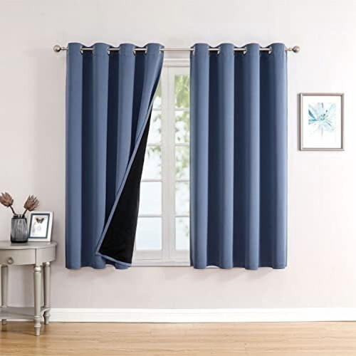 Light Grey Blackout Curtains, Polyester, 2 Panels, 42x63 in