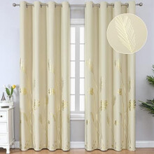 Beige Blackout Curtains 52x84 in, Gold Palm Leaf Print, 2