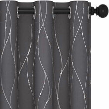 Grey Blackout Curtains with Silver Foil Wave Dots, 38x54