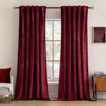 Velvet Curtains 108" Long, 2 Panels – Burgundy Blackout Thermal Curtains for Bedroom/Living Room, Rod Pocket & Back Tab, Compatible with Standard
