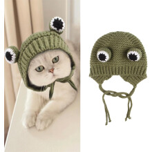 Chapeau tricoté pour chat grenouille, chapeau doux et ajustable pour animaux de compagnie (jaune)