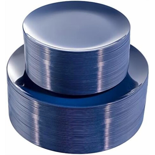 100 τεμάχια μπλε πλαστικά πιάτα: Δείπνο 50x10,25" + Επιδόρπιο/Σαλάτα 50x7,5" – Βαρέως
