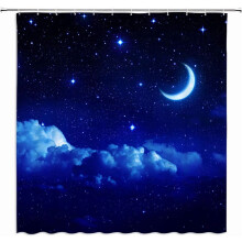 Moon Starry Shower Curtain – Dark Blue Galaxy, Polyester,