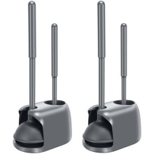 Brosse et ventouse WC (lot de 2), robuste, support dissimulé, nettoyage en profondeur – Gris