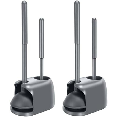 Brosse et ventouse pour WC, gris, lot de 2