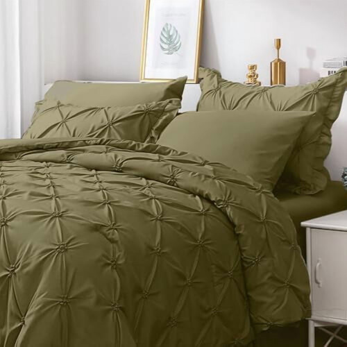 Olive Green King Comforter Set 7 Pieces Pintuck
