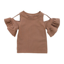 Peuterkleding voor meisjes, zomershirts voor meisjes, schattige effen top met ruches en korte mouwen, bruin, 4 jaar