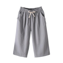 Calça Capri VERUGU Feminina Casual de Pernas Largas, Estilo Clássico e Confortável, Cor Sólida, Tamanho XXL, Cinza