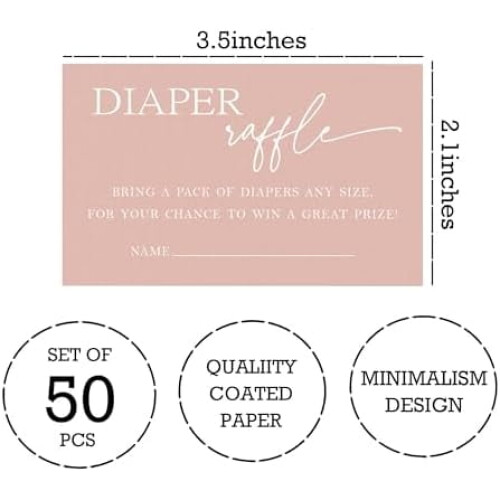 Bilhetes para rifa de fraldas para chá de bebê (3,5 x 2,1 polegadas, 50 unidades) 1