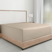 Drap-housse Queen uniquement, 100 % satin de coton, poches profondes, élastique tout autour, indicateurs tête/pieds – Beige (taupe chaud)