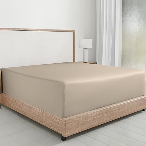 Drap-housse Queen 100 % satin de coton, poches profondes, beige