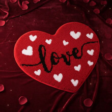 Heart-Shaped Red Bath Rug with Non-Slip Base