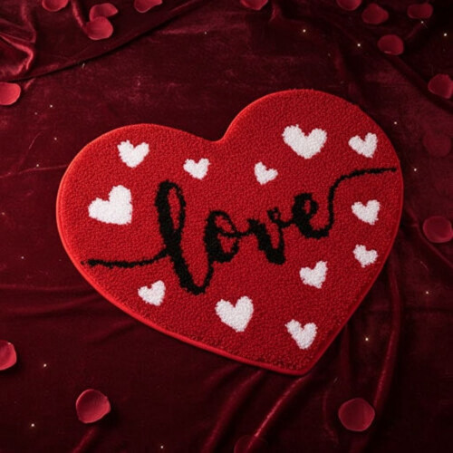 Heart-Shaped Red Bath Rug with Non-Slip Base