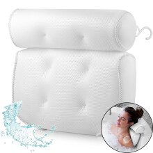 Almohada de baño con soporte para cabeza, cuello, hombros y espalda, 4 ventosas, antideslizante, reposacabezas de lujo para bañera y jacuzzi, color