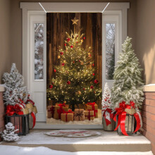 Jumbo 90 x 180 cm Festliche Türdekoration - Strapazierfähige Weihnachtstürabdeckung mit Seilaufhängern für den Innen- und Außenbereich