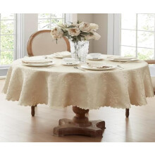 Christmas Portofino Scalloped Damask Tablecloth, 60x102" Oval, Linen, Wrinkle & Stain Resistant