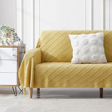 Mustard Throw Blanket 50 x90 Inches Throw Textured Solid Soft Sofa Throw Bed Runner Couch Cover Knitted Decorative Blanket Bed Runner