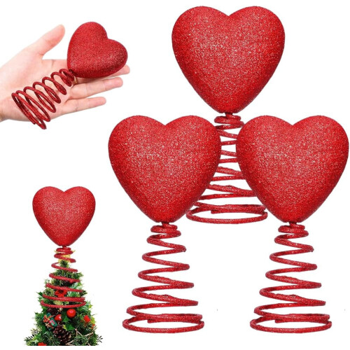 Red Glitter Heart Tree Topper 5 Inch for Mini Trees