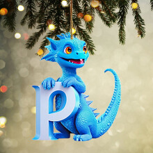 26-Letter Christmas Tree Ornaments – Dragon-Shaped Xmas Decor, Lightweight & Sturdy, DIY Hanging Pendant, Blue – Compatible with Standard Tree
