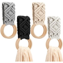 Paquete de 4 soportes para paños de cocina de ganchillo estilo bohemio – Regalo de San Valentín, anilla para colgar en armario/horno/puerta,