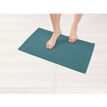 Tapis de bain, 43 x 61 cm, 100 % coton, antidérapant, lavable, à poils longs, bleu colonial