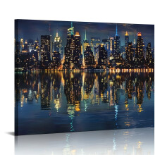 City Skyline at Night Canvas Wall Art 16x12 in