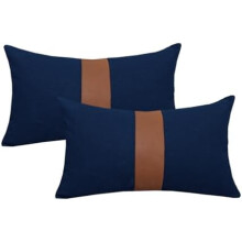 Donkerblauwe lendenkussenhoezen van imitatieleer, 12x20 inch