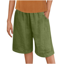Pantaloni scurți de antrenament pentru femei, vară, talie elastică, cu buzunar, casual, cu nasturi, solid, jumătate de pantaloni scurți, S-2XL