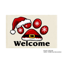JOOCAR Christmas Santa Paw Print Welcome Linen Table Mats Set of 4 for Home Kitchen Table Decor 12x18 inch