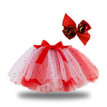 Mini gonna tutù per bambine, graziosa gonna in tulle con paillettes e rete arcobaleno per feste e balli, fiocco e fermaglio per capelli, rosso