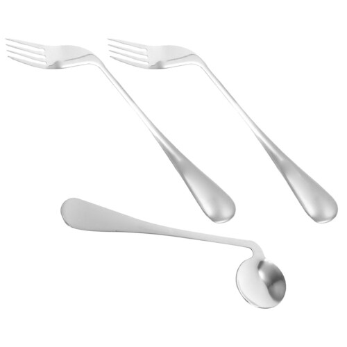 2Sets Angled Stainless Steel Spoon Fork Comfortable Aid for Elderly 2