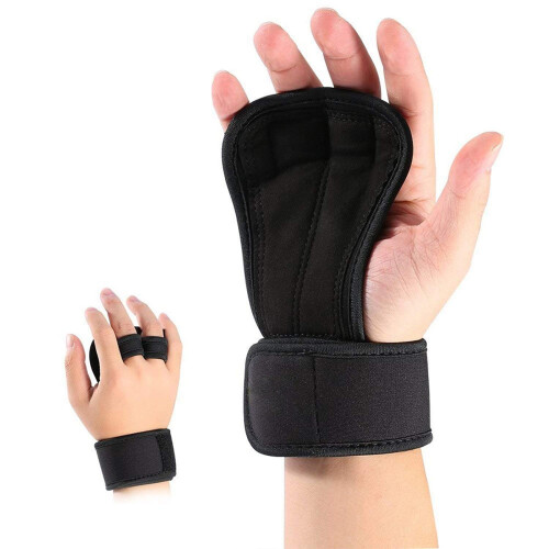 2Pcs Anti-Sweat Pull Up Grip Gloves Black Unisex Adjustable Non-Slip 1