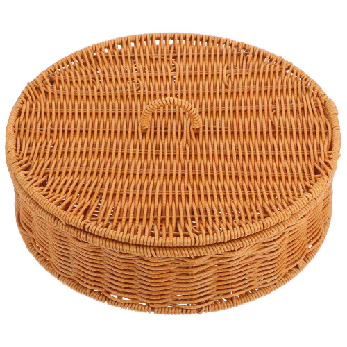 2Pcs Large Capacity Plastic Iron Woven Baskets with Lid Light Brown 1
