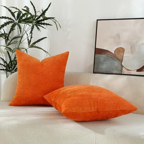 Capas de almofada decorativas em chenille laranja vibrante, macias, para sala de estar, conjunto com 2 unidades, 45x45 cm (18x18 polegadas). 2