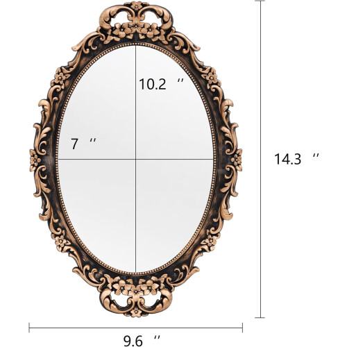 Vintage gold framed oval mirror 9.6" W x 14.3" L 1