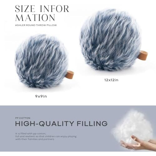 Μαξιλάρι Ashler Plush Round, με σφαιρικό μαξιλάρι από τεχνητή γούνα και λαβή, 12"x12", σκούρο 1