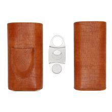 Luxury Faux Leather Cigar Case Featuring Cedar Wood Interior And Cigar Cutter For Optimal Flavor Preservation And Easy Transport