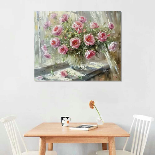 Pink Rose and Peony Canvas Wall Art 1