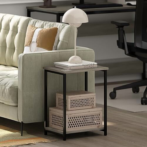 Table d'appoint minimaliste à structure métallique, 1 pièce, chêne français 1