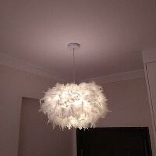 Hvid fjer pendellampe 45cm E27 1