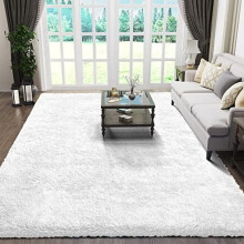 5x8 ft White Shaggy Area Rug, Ultra-Soft Polyester