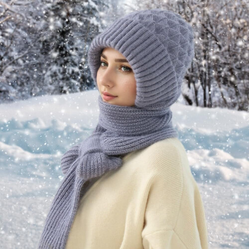 Bufanda de punto con capucha y forro polar unisex 1