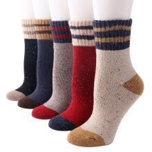 Calzini morbidi da donna, confezione da 5, vintage invernali, caldi, spessi, in lana lavorata a maglia, multicolore.