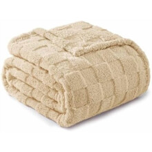 Fleece Throw Blanket for Couch,Super Soft and Warm Lightweight Checkered Pattern Blankets for All Seasons,50x60 Inches, Beige