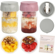 16oz Overnight Oats Jars with Lids, Folding Spoon & Divided